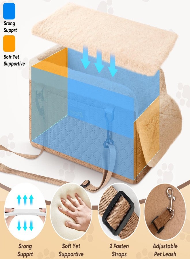 QUMY Dog Car Seats for Small Dogs Up to 11lbs, Portable Center Console Dog Booster Seat, Multi-Purpose Puppy CarSeat with Adjustable Safety Belt, Travel Pet Car Carriers for Small Dogs and Cat, Khaki - Image 4